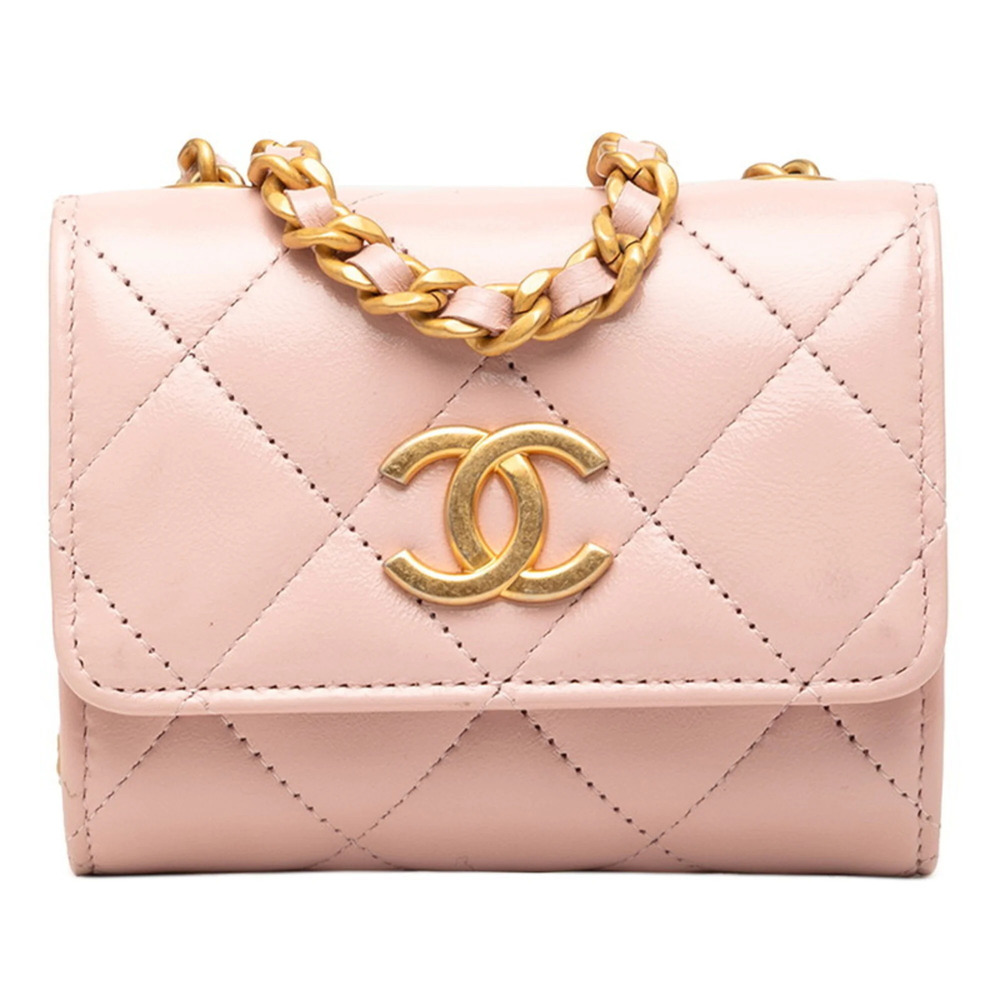 CHANEL Pink Lambskin Leather Logo Shoulder Bag
